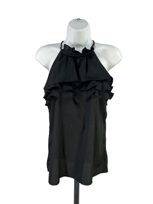 Banana Republic Women's Black Ruffle Front Tie Neck Sleeveless Blouse - S