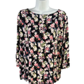 J Jill Women's Multicolor Floral Wearever Scoop Neck 3/4 Sleeve Shirt - L