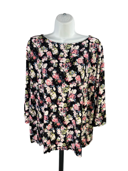 J Jill Women's Multicolor Floral Wearever Scoop Neck 3/4 Sleeve Shirt - L