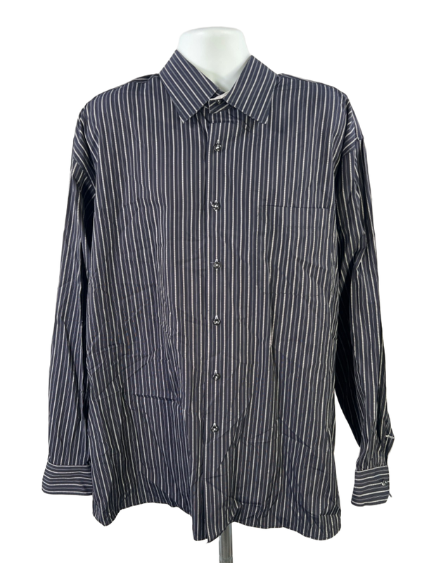 John W. Nordstrom Men's Blue Striped Long Sleeve Button Up Shirt - XXL