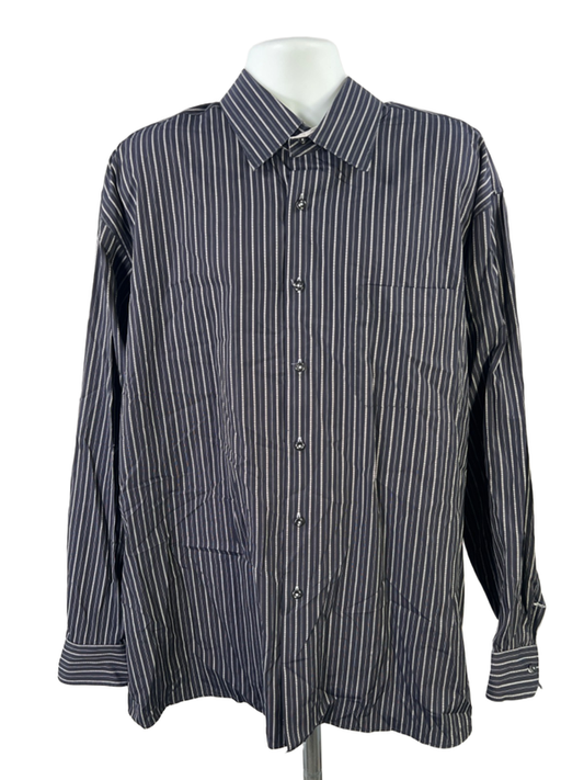 John W. Nordstrom Men's Blue Striped Long Sleeve Button Up Shirt - XXL
