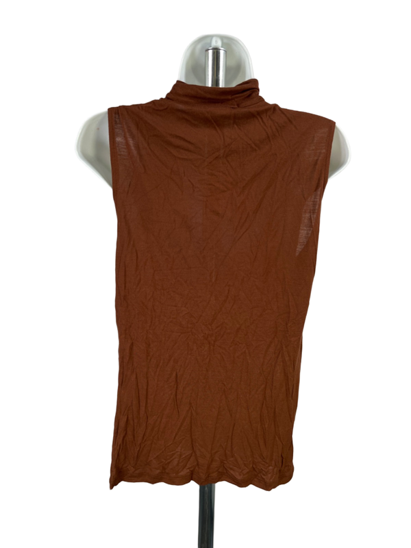 Michael Kors Women's Brown Quarter Zip Ruffle Front Sleeveless Shirt - L image 2