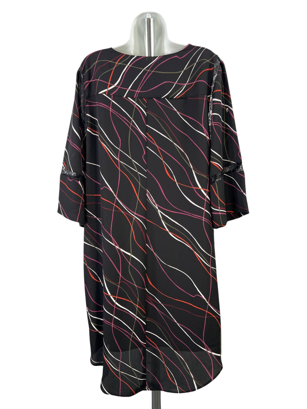Apt 9 Women's Black Geometric Lace Detail 3/4 Sleeve Midi Dress - XL image 2