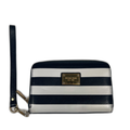 Michael Kors Women's Blue Striped Saffiano Leather Zip Around Wristlet Wallet