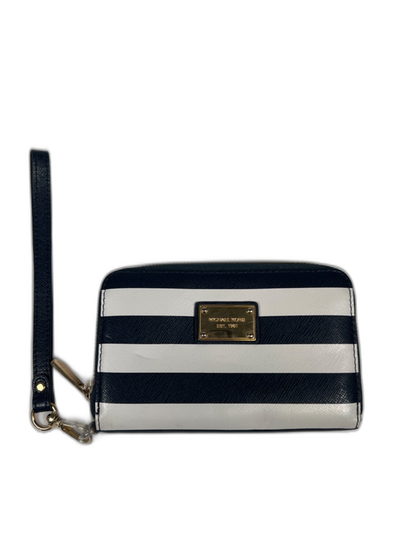 Michael Kors Women's Blue Striped Saffiano Leather Zip Around Wristlet Wallet