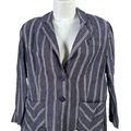 Cabi Women's Blue/White Striped Linen 2 Button 3/4 Sleeve Blazer Jacket - 8