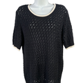 Friends Like These Women's Black/White Open Knit Short Sleeve Sweater - 12