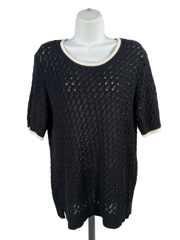 Friends Like These Women's Black/White Open Knit Short Sleeve Sweater - 12