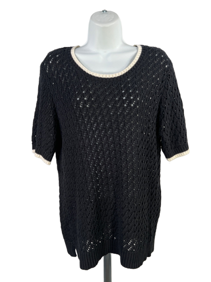 Friends Like These Women's Black/White Open Knit Short Sleeve Sweater - 12