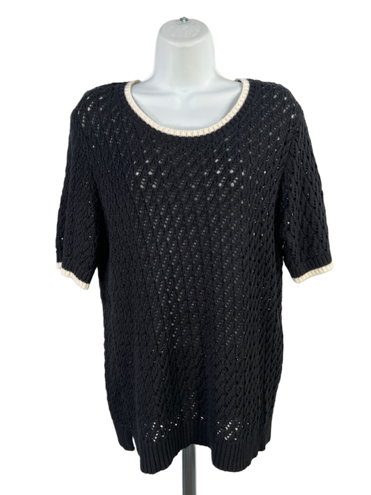 Friends Like These Women's Black/White Open Knit Short Sleeve Sweater - 12