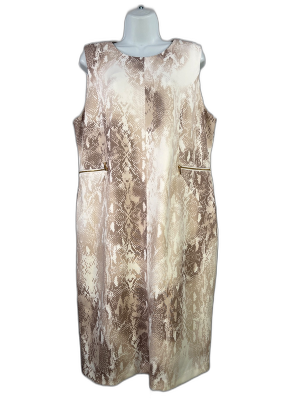 Calvin Klein Women's Beige Snake Print Sleeveless Sheath Dress - 14W