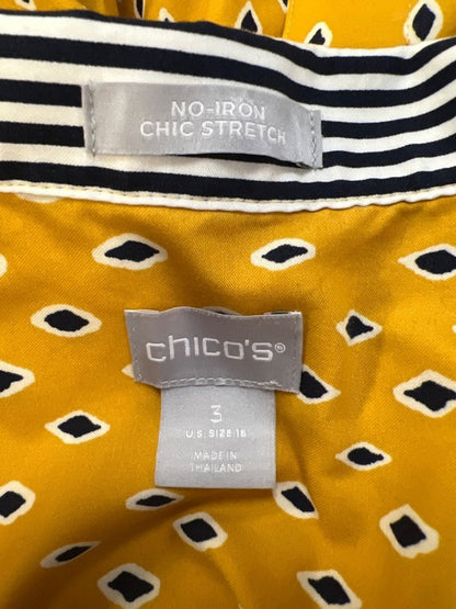 Chico's Women's Yellow/Gold 3/4 Sleeve V-Neck Pullover Blouse - 3/US 16 image 3