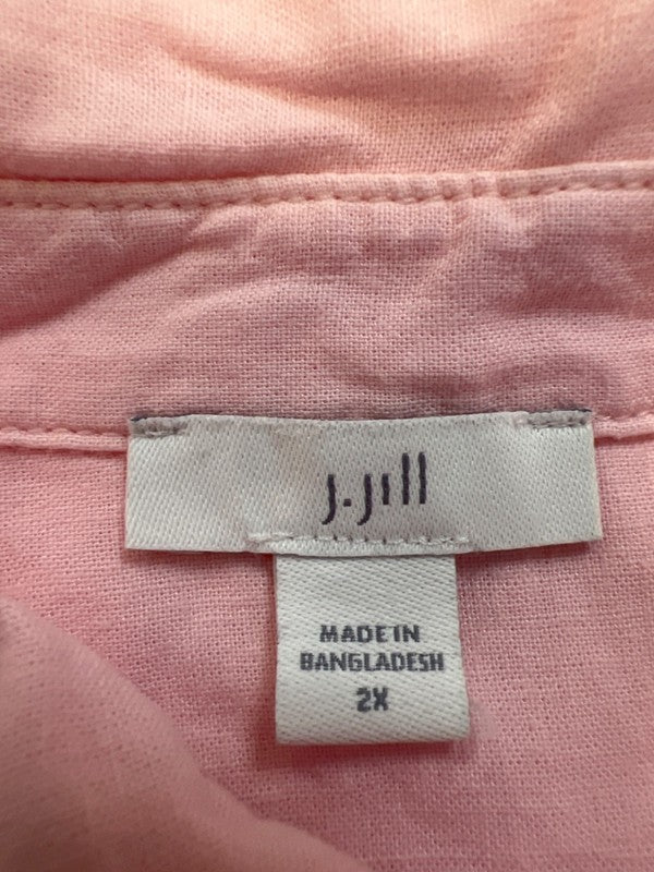 J Jill Women's Pink/Orange Linen Blend Long Sleeve Button Up Shirt - 2X Plus image 3