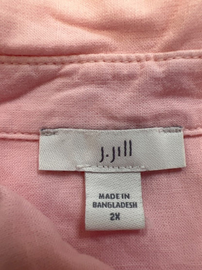 J Jill Women's Pink/Orange Linen Blend Long Sleeve Button Up Shirt - 2X Plus image 3