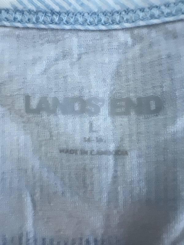 Lands End Women's Blue/White Sleeveless Hi-Low V Neck Tunic Tank Top - L image 3