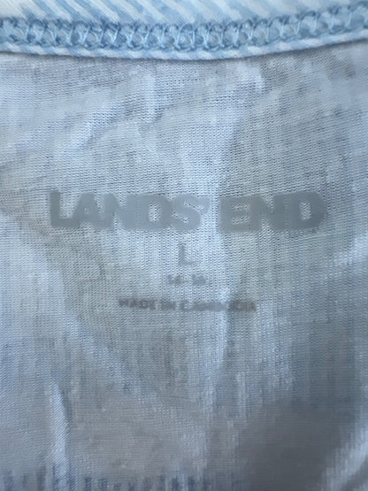 Lands End Women's Blue/White Sleeveless Hi-Low V Neck Tunic Tank Top - L image 3