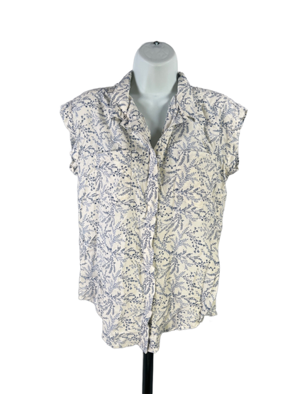 Jachs Girlfriend Women's Blue/White Floral Sleeveless Button Up Blouse - S