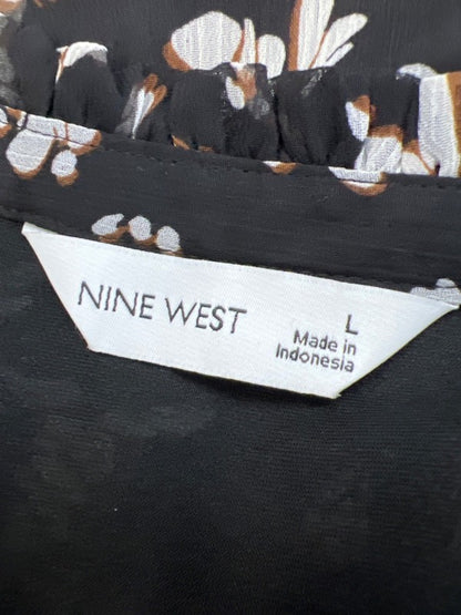 Nine West Women's Black Short Sheer Sleeve Button Up Blouse - L image 3