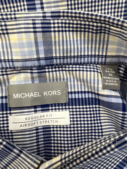 Michael Kors Men's Blue Plaid Airsoft Long Sleeve Button Up Shirt - XL image 3