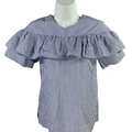 J.Crew Women's Blue Striped Short Sleeve Ruffle Top Blouse - 00