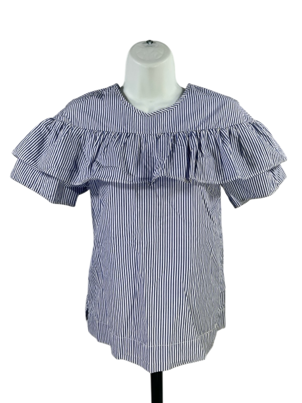 J.Crew Women's Blue Striped Short Sleeve Ruffle Top Blouse - 00