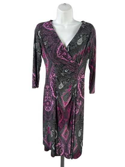 Evan Picone Women's Purple Paisley Floral 3/4 Sleeve Faux Wrap Dress - 6