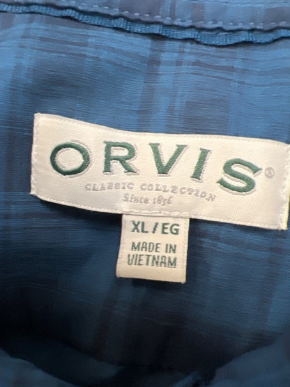 Orvis Men's Blue Plaid Classic Tech Short Sleeve Button Up Shirt - XL image 3