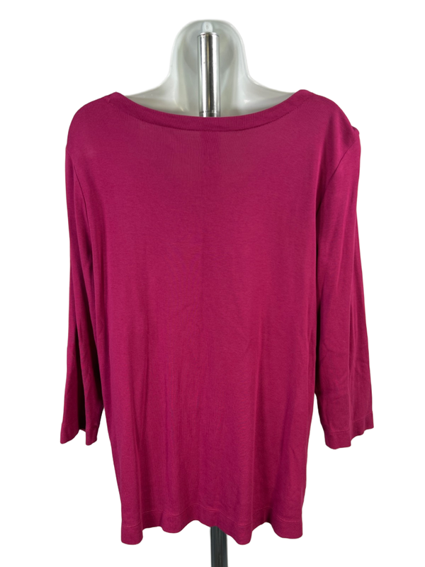 J Jill Women's Pink/Purple Seamed Scoop Neck 3/4 Sleeve Shirt - L image 2