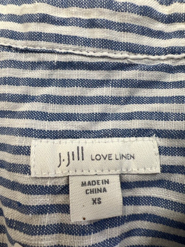 J Jill Women's Blue/White Linen Striped V Neck Button Up Sleeveless Blouse - XS image 3