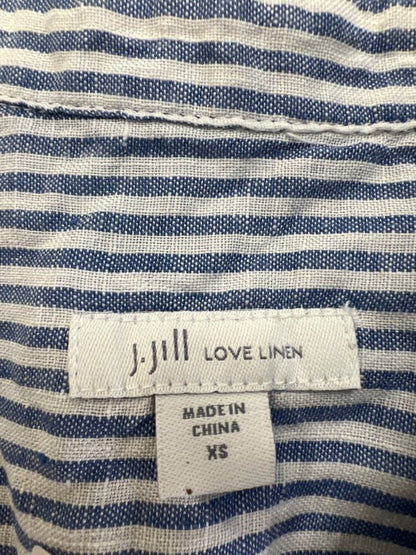 J Jill Women's Blue/White Linen Striped V Neck Button Up Sleeveless Blouse - XS image 3