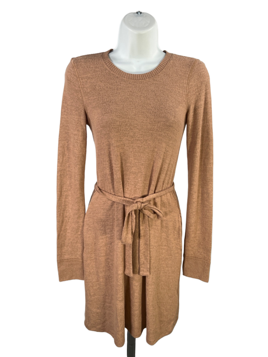 Abercrombie & Fitch Women's Brown Tie Waist Long Sleeve Mini Dress - XS Tall