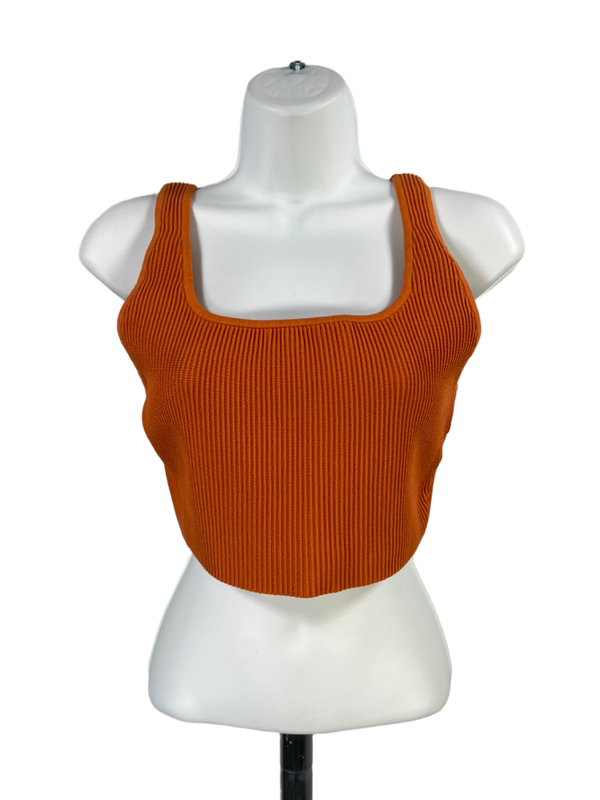 Babaton Women's Orange Ribbed Crop Tank Top - M