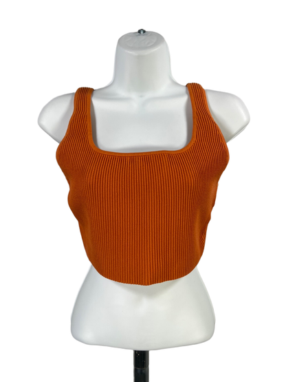 Babaton Women's Orange Ribbed Crop Tank Top - M