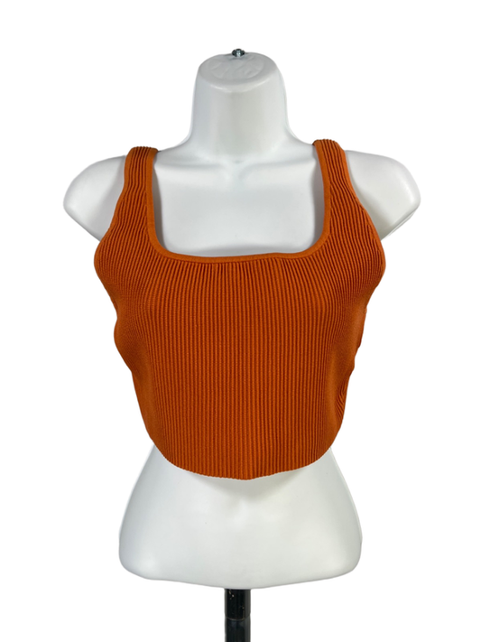 Babaton Women's Orange Ribbed Crop Tank Top - M