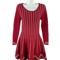 Gianni Bini Women's Red/Cream A-Line Long Sleeve Knit Sweater Midi Dress - XS