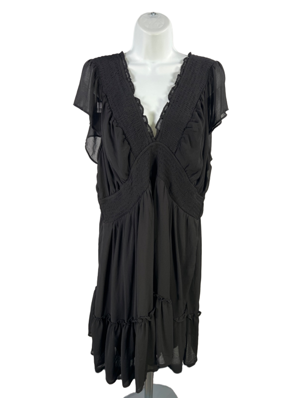 Torrid Women's Black Ruffle Chiffon Smocked Waist Tiered Mini Dress - 3 Plus