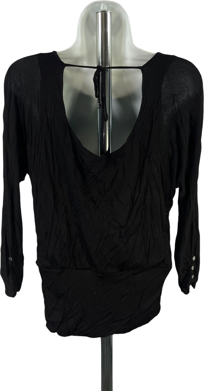 White House Black Market Women’s Black Long Sleeve Tie Back Shirt - M image 2