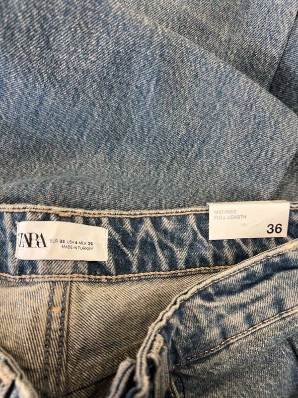 Zara Women's Medium Wash Wide Leg Full Length Mid Rise Denim Jeans - 4 image 3
