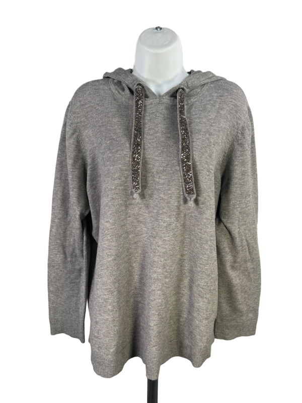 Chico's Women's Gray Rhinestone Long Sleeve Pullover Hoodie Sweatshirt - 3/US XL