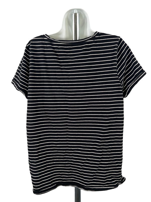 J Jill Women's Black/White Striped Everyday Cotton Short Sleeve Tee Shirt - L image 2