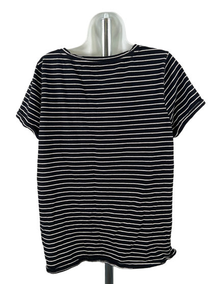 J Jill Women's Black/White Striped Everyday Cotton Short Sleeve Tee Shirt - L image 2