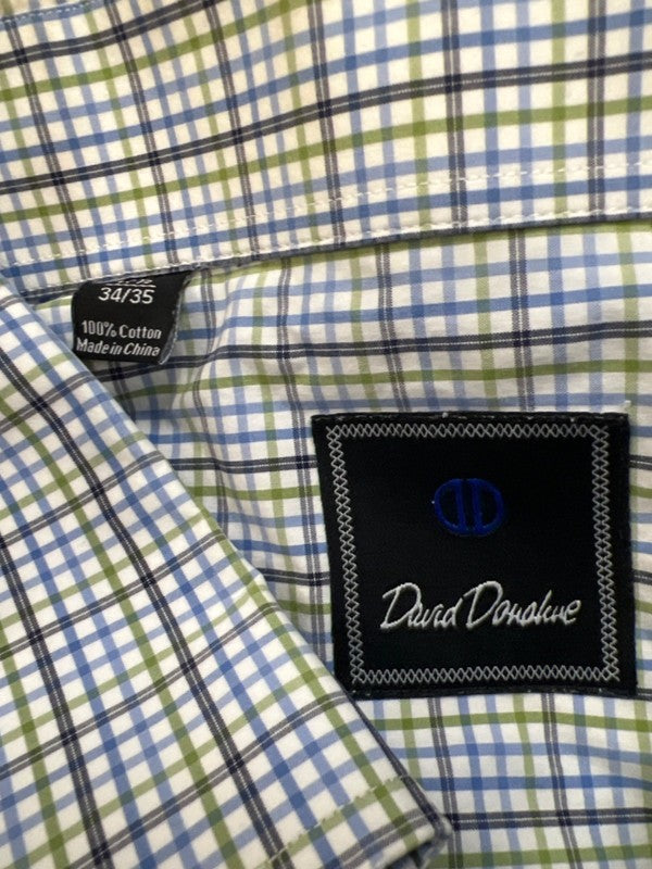 David Donahue Mens Blue/White Checkered Long Sleeve Button Up Shirt - 17.5/34/35 image 3