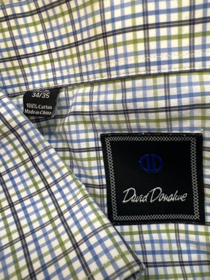 David Donahue Mens Blue/White Checkered Long Sleeve Button Up Shirt - 17.5/34/35 image 3