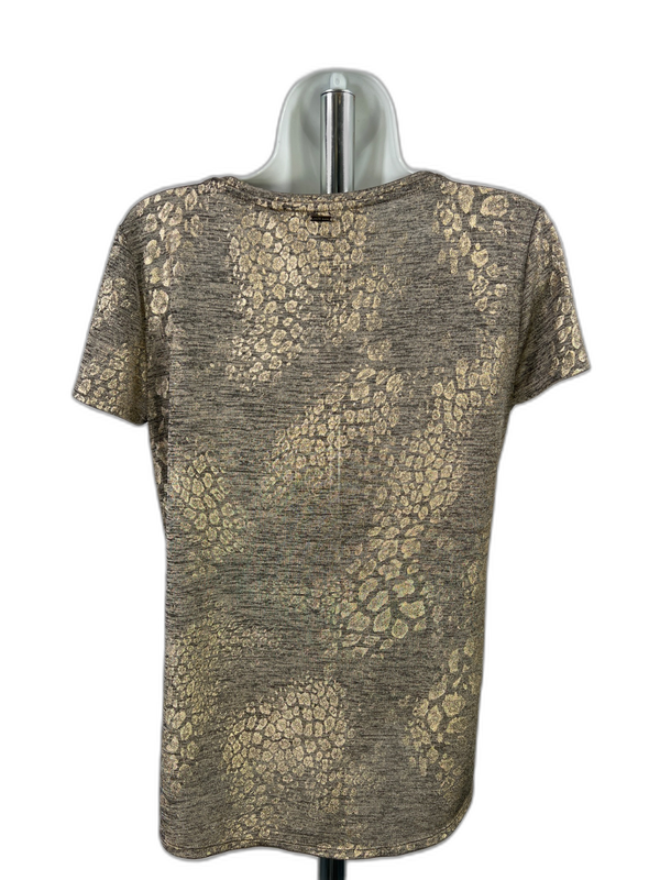 White House Black Market Women's Gray/Gold Metallic Semi-Sheer T-Shirt - S image 2