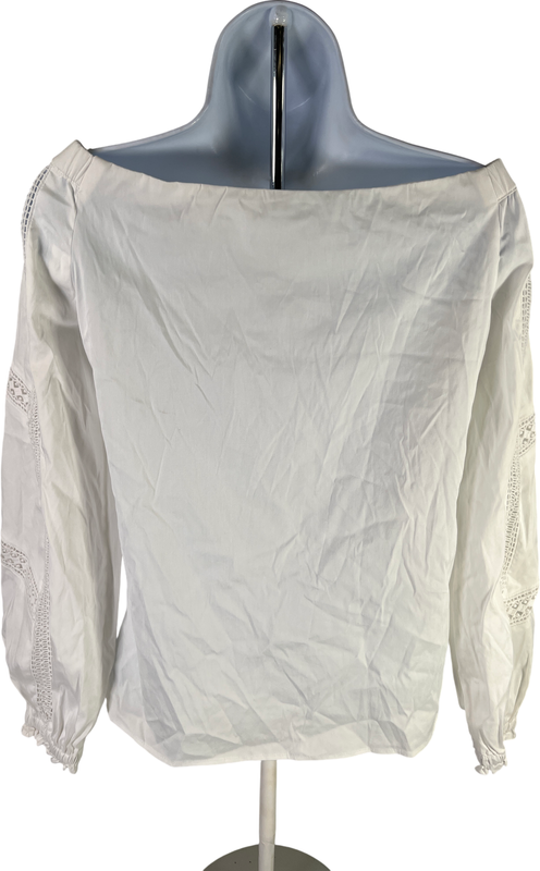 White House Black Market Women’s White Lace Inset Off The Shoulder Blouse - XS image 2