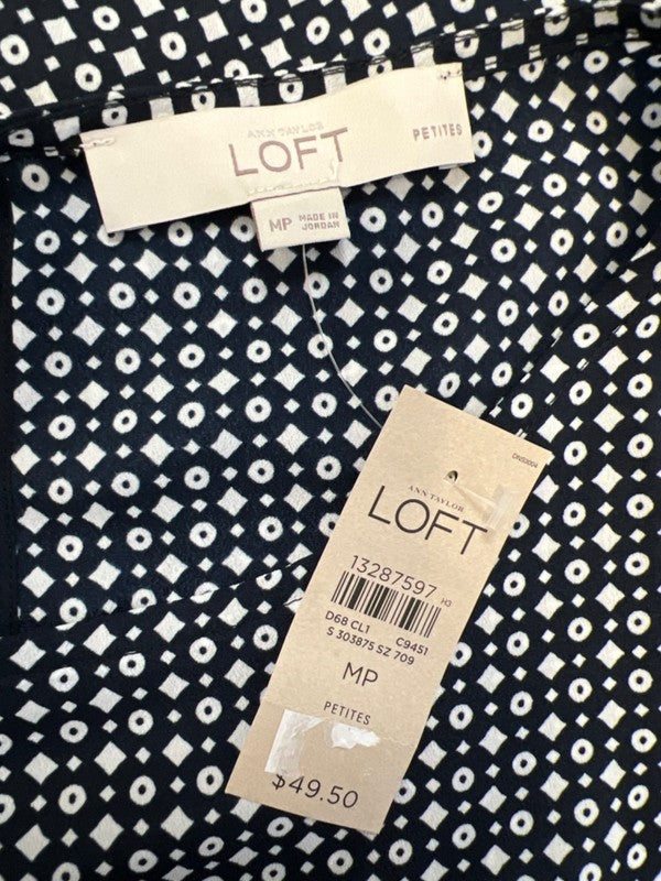 LOFT Women's Blue/White Woven Sleeveless Blouse - M Petite image 3