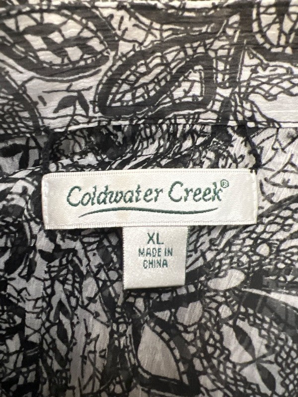 Coldwater Creek Women's White/Black Sheer Long Sleeve Button Up Shirt - XL image 3
