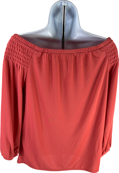 NEW Ann Taylor Women’s Pink Matte Jersey Smocked Off The Shoulder Blouse - XXS image 2