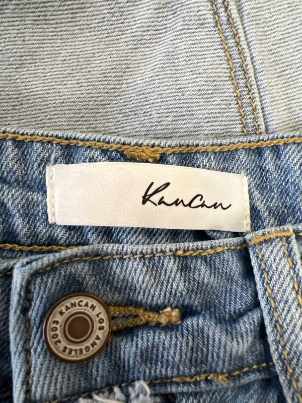 Kancan Women's Light Wash Distressed Button Fly Denim Jean Shorts - M image 3