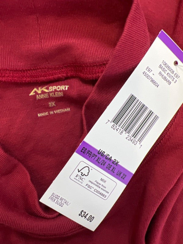 Anne Klein Sport Women's Red Long Sleeve Mock Neck Shirt - Plus 2X image 3